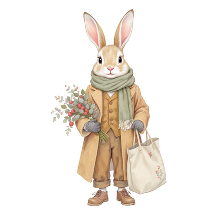 winter rabbit fabric panel