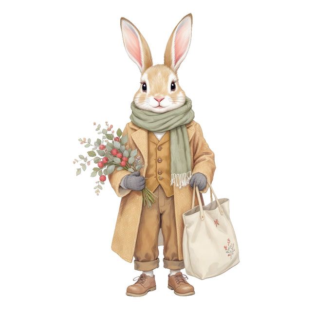 winter rabbit fabric panel