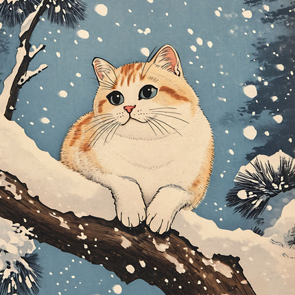 snowy cat fabric panel