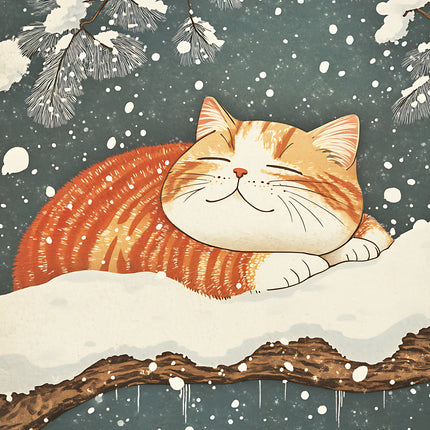 winter orange cat fabric panel