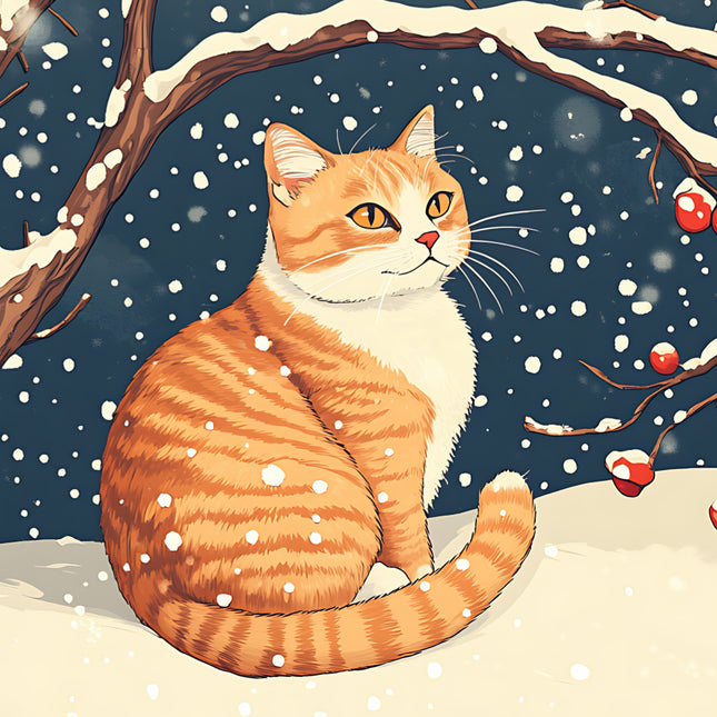 winter orange cat fabric panel