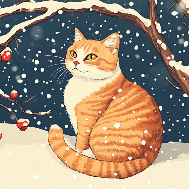 winter cat fabric panel