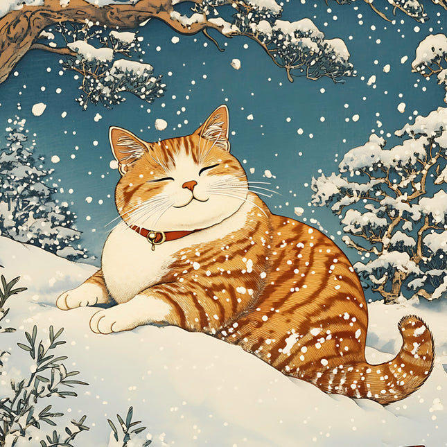 winter orange cat fabric panel
