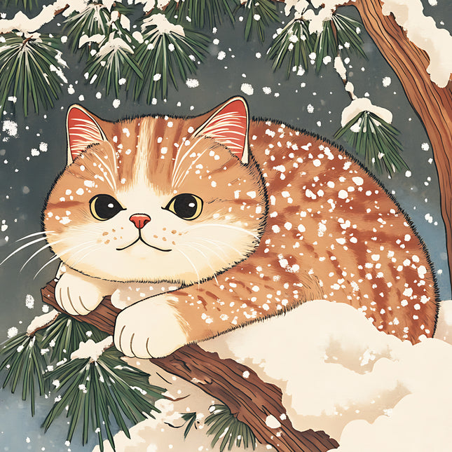 snowy cat fabric panel