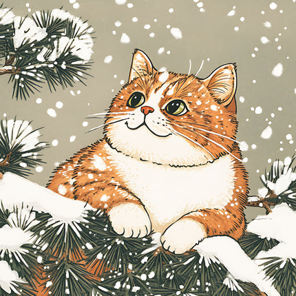 cat sitting on a snowy branch fabric panel