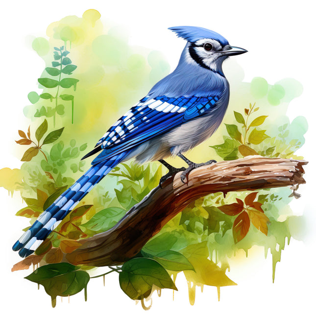 Blue jay bird on a branch fabric panel