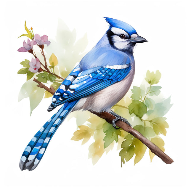 Blue jay bird on a branch fabric panel