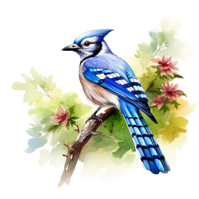 Blue jay bird on a branch fabric panel