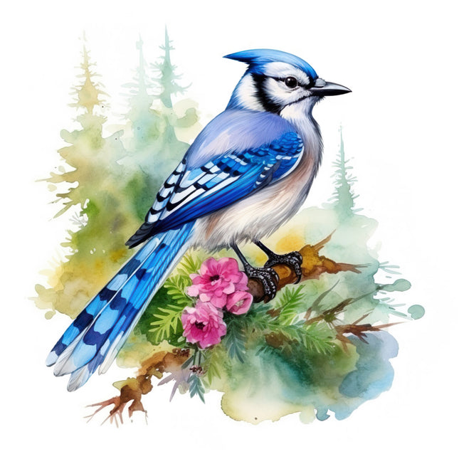 Blue jay bird on a branch fabric panel