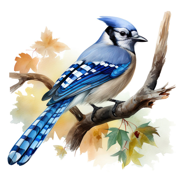 Blue jay bird on a branch fabric panel