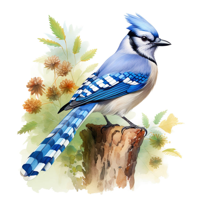 Blue jay bird perched on a branch quilt block