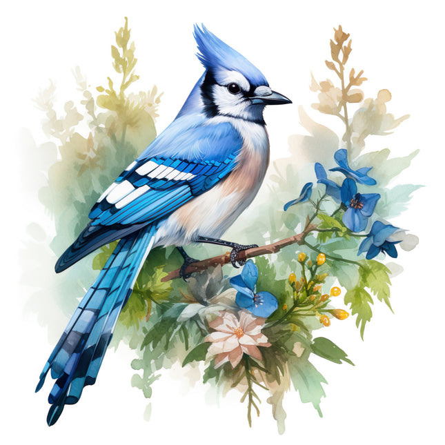 Blue jay bird perched on a branch quilt block