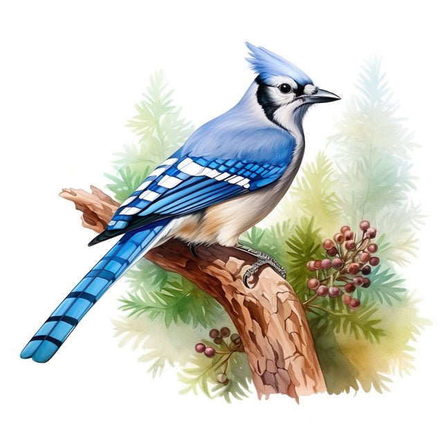 Blue jay bird perched on a branch quilt block