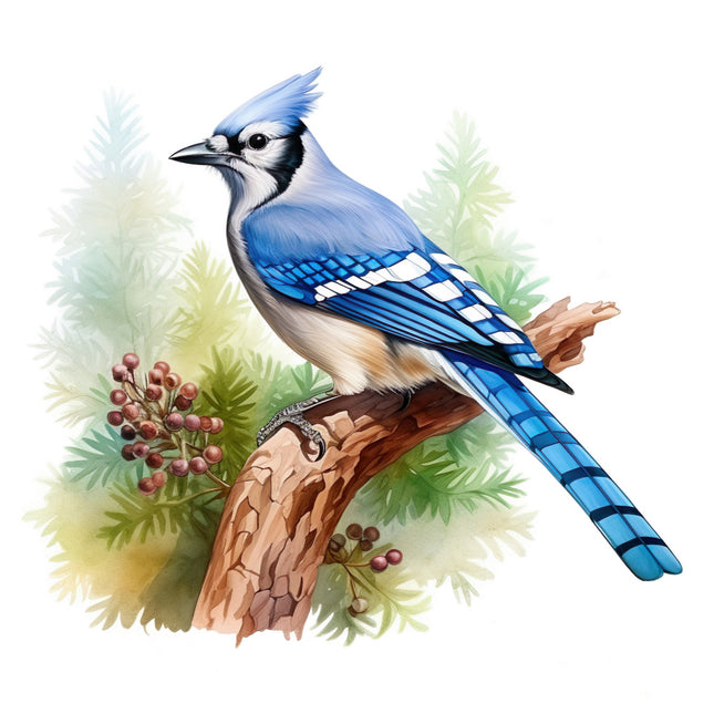 Blue jay bird perched on a branch fabric panel