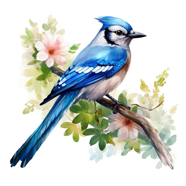 Blue jay bird perched on a branch quilt block