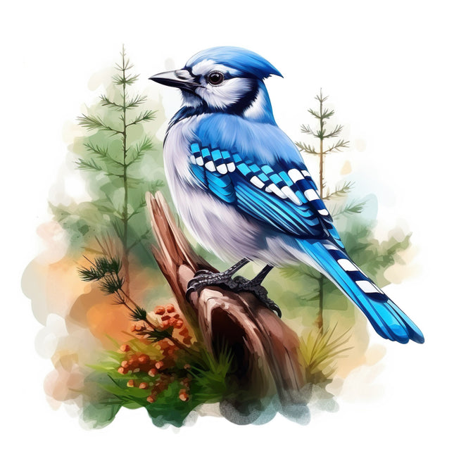 Blue jay bird perched on a branch quilt block