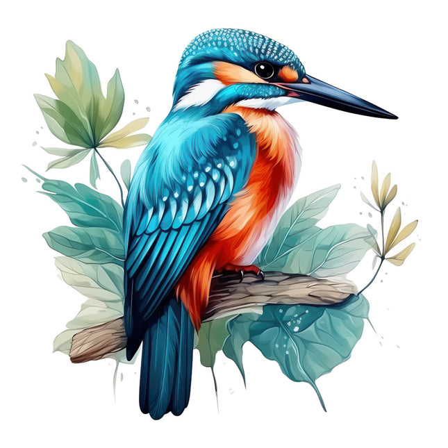 kingfisher bird perched on a branch fabric panel