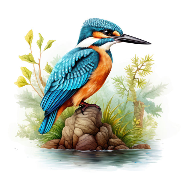 Colorful kingfisher bird perched on a branch fabric panel