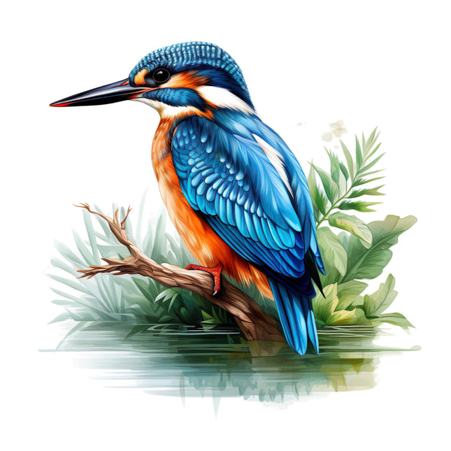 Colorful kingfisher bird on a branch fabric panel