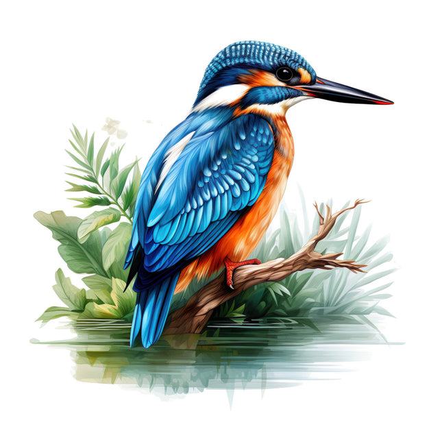 Colorful kingfisher bird perched on a branch fabric panel
