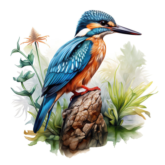 Colorful kingfisher bird on a branch fabric panel