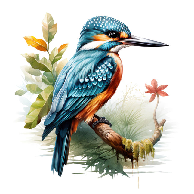 Colorful kingfisher bird on a branch fabric panel