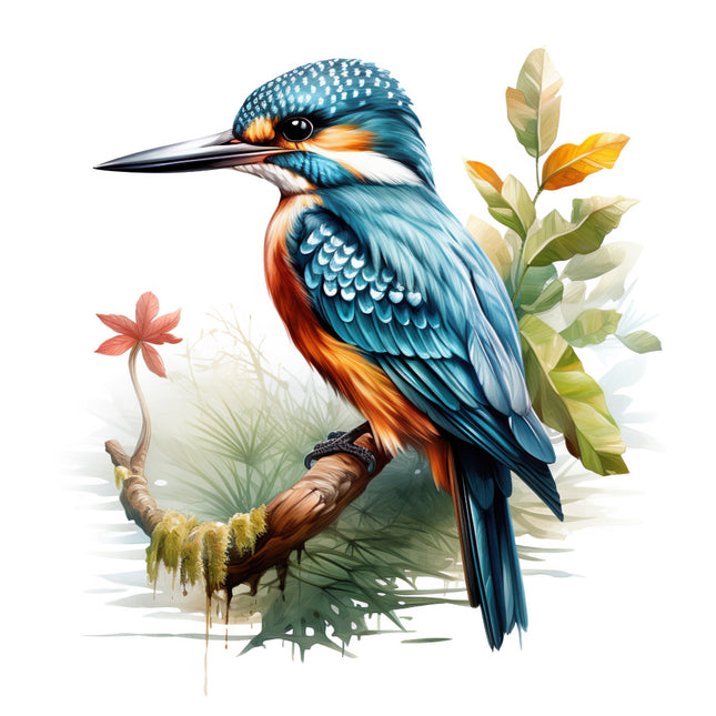 Colorful kingfisher bird perched on a branch fabric panel