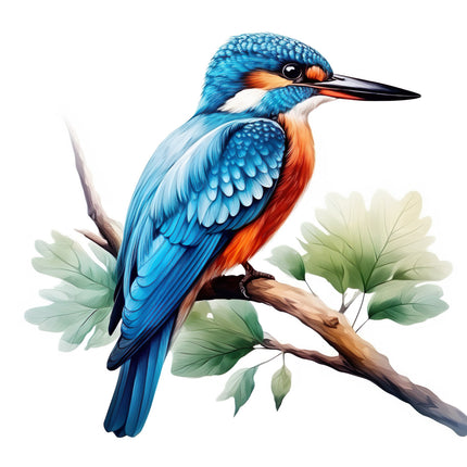 Colorful kingfisher bird on a branch fabric panel