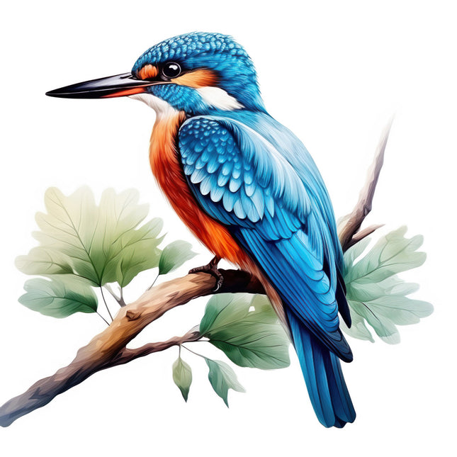 Colorful kingfisher bird perched on a branch fabric panel
