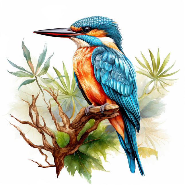 Colorful kingfisher bird on a branch fabric panel
