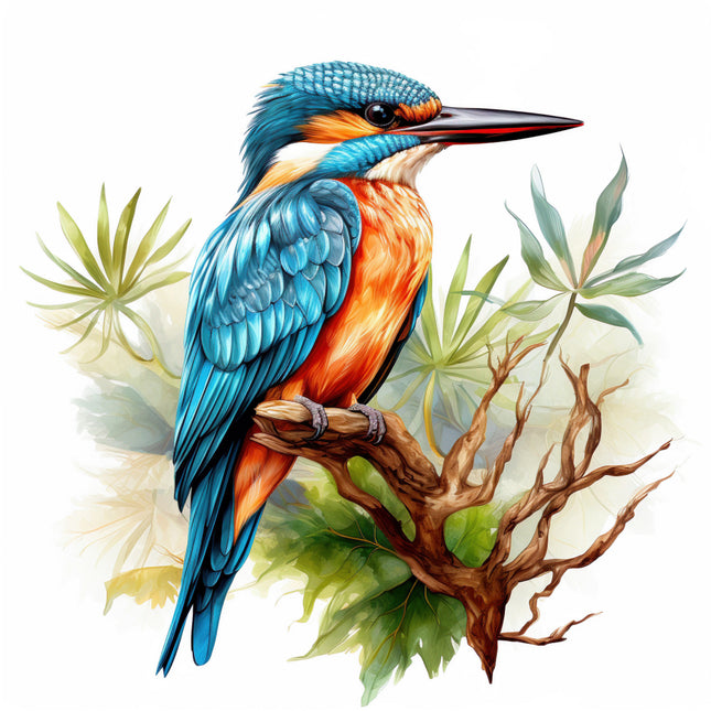Colorful kingfisher bird perched on a branch fabric panel