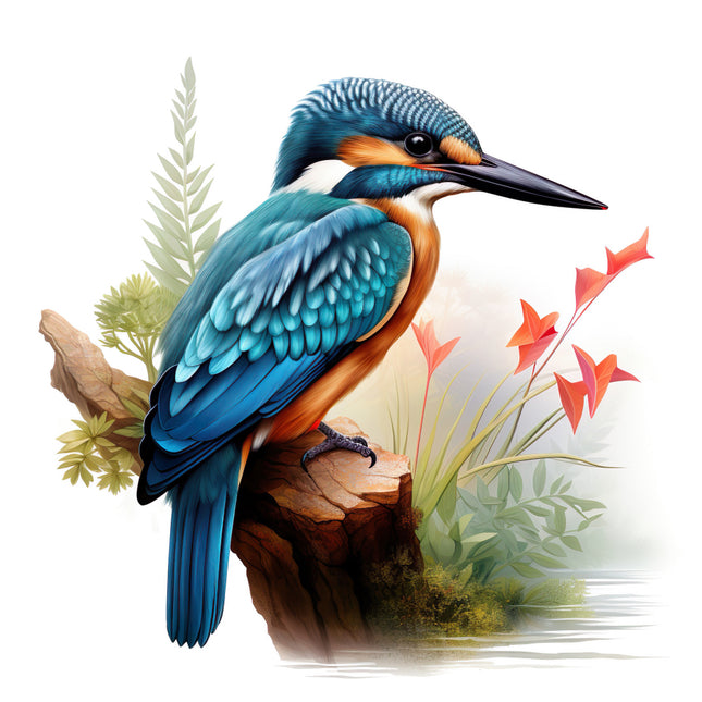 Colorful kingfisher bird on a branch fabric panel