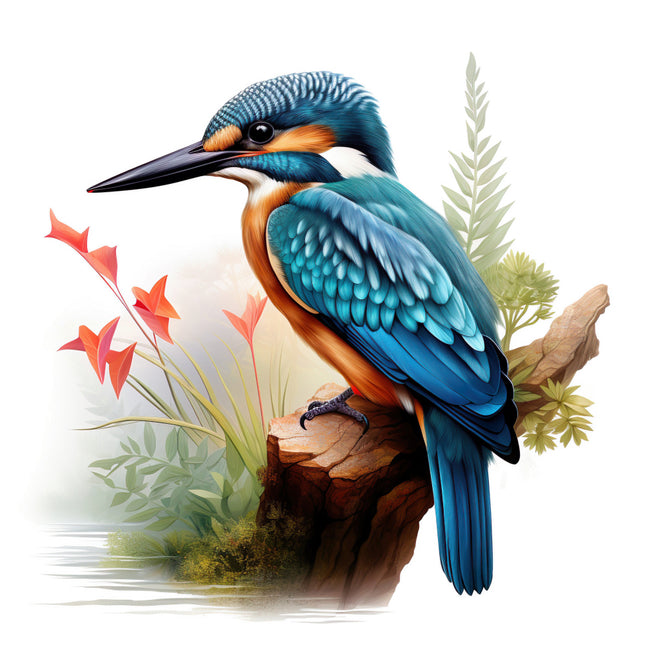 Colorful kingfisher bird perched on a branch fabric panel