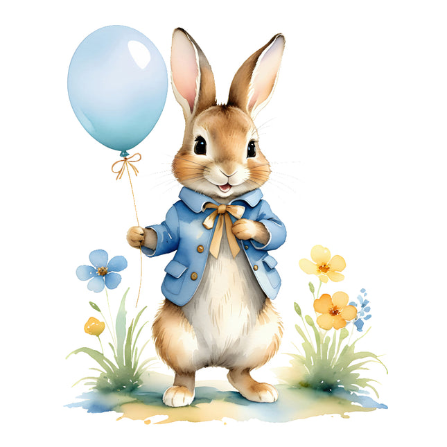 rabbit with blue balloon fabric panel