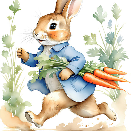 rabbit with carrots fabric panel