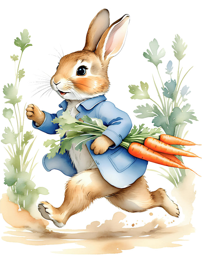 rabbit with carrots fabric panel