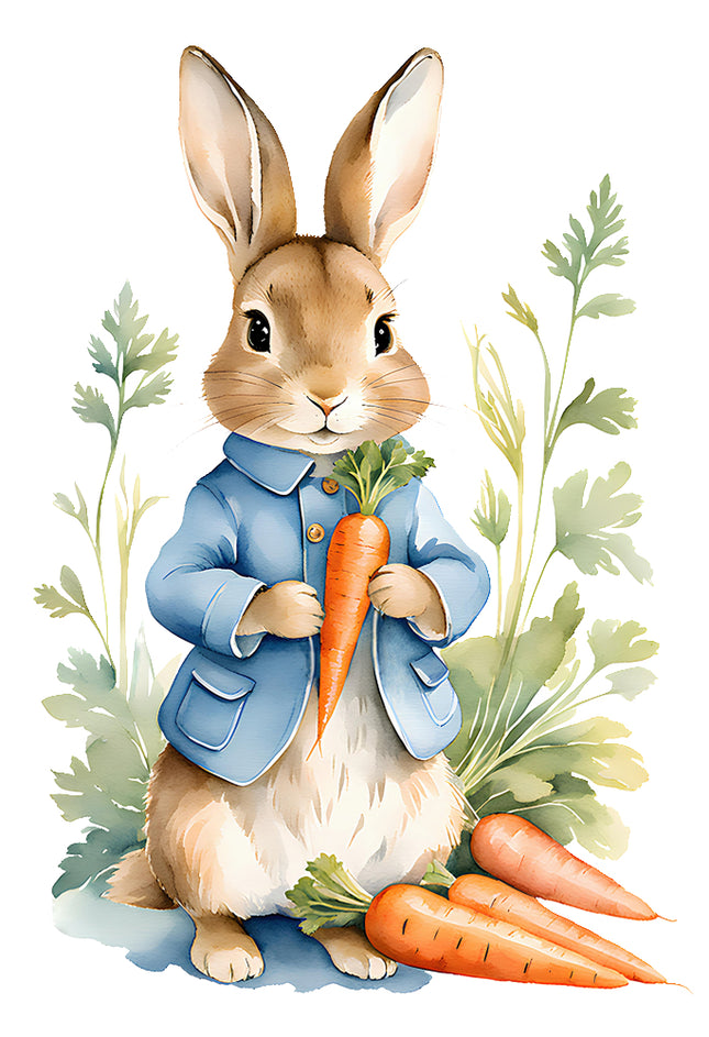 rabbit with carrots fabric panel