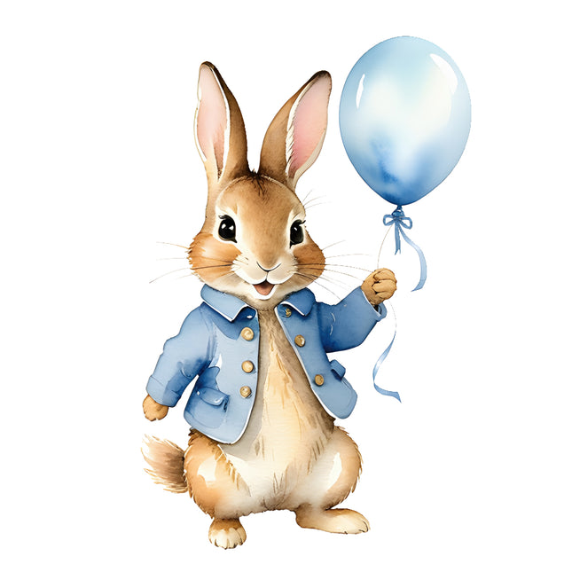 rabbit with blue balloon fabric panel