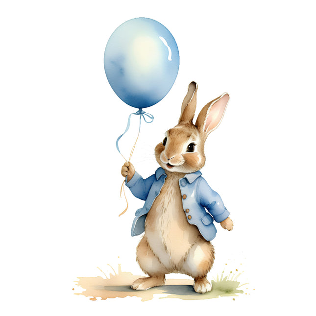 rabbit with blue balloon fabric panel