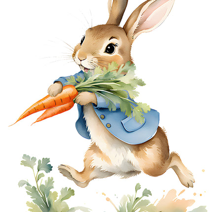 rabbit with carrots fabric panel