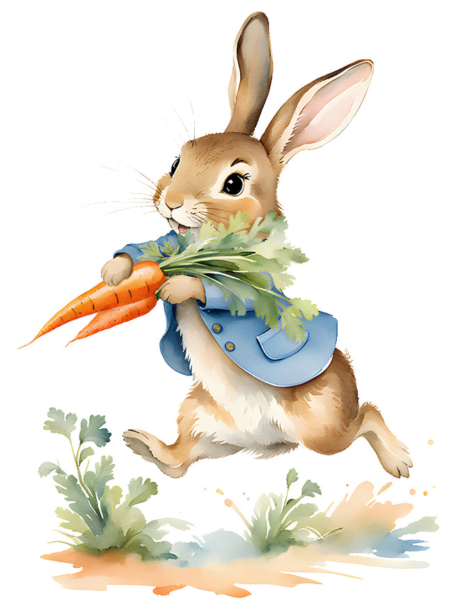 rabbit with carrots fabric panel