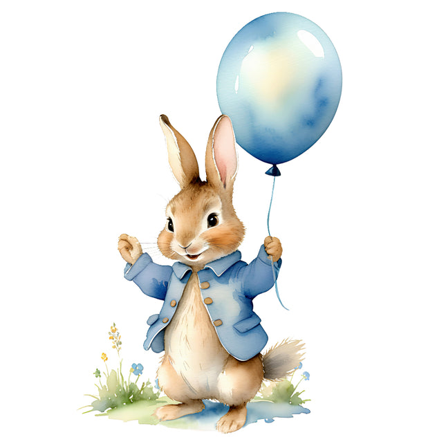 bunny rabbit with blue balloon fabric panel
