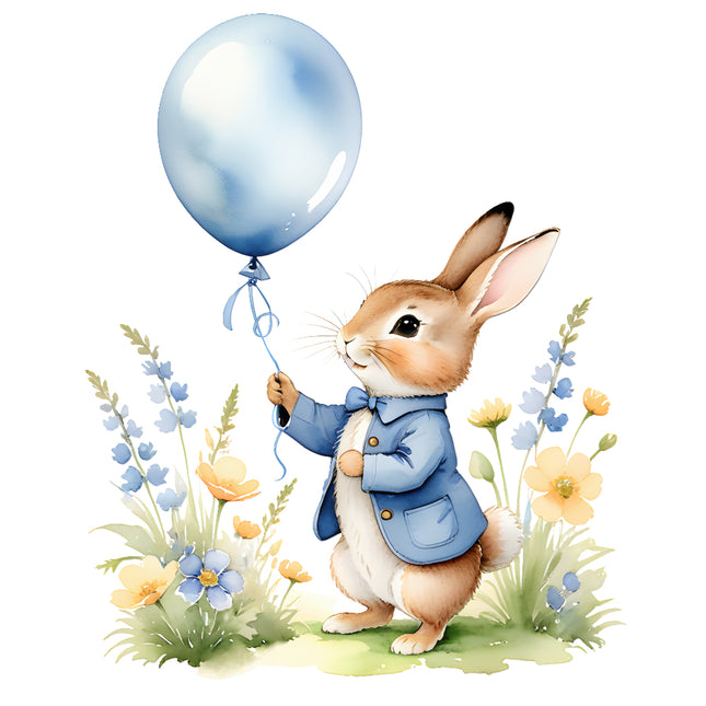 rabbit with blue balloon fabric panel