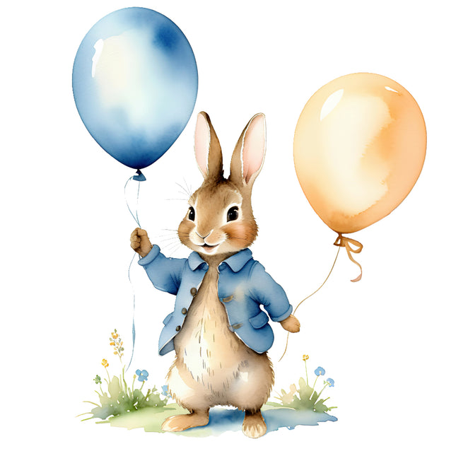 rabbit with balloons fabric panel
