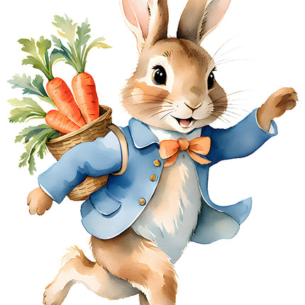 bunny rabbit with carrots fabric panel