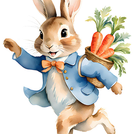 rabbit holding carrots fabric panel