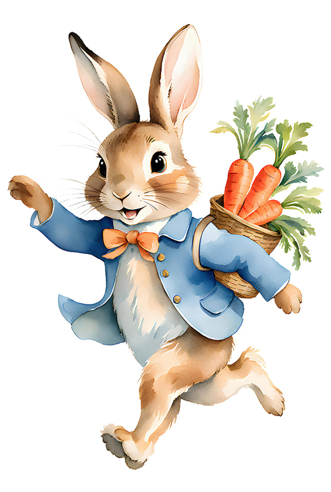 rabbit holding carrots fabric panel