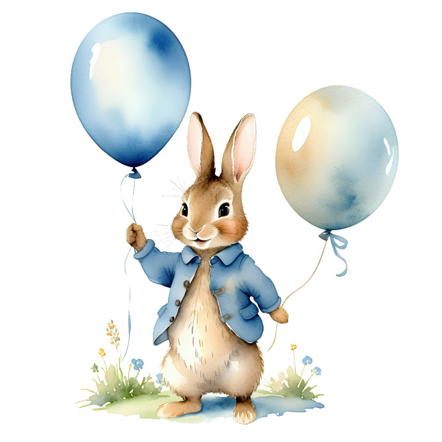 rabbit with balloons fabric panel