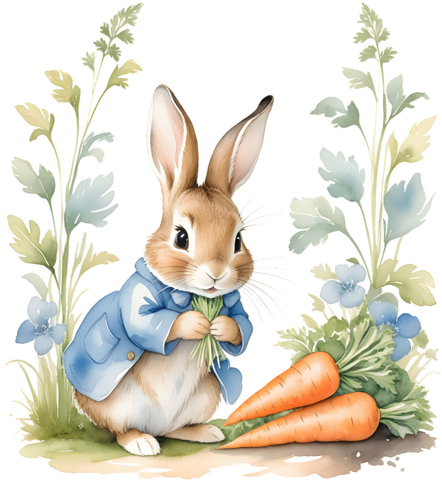 bunny rabbit with carrots fabric panel