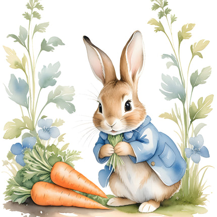rabbit with carrots fabric panel
